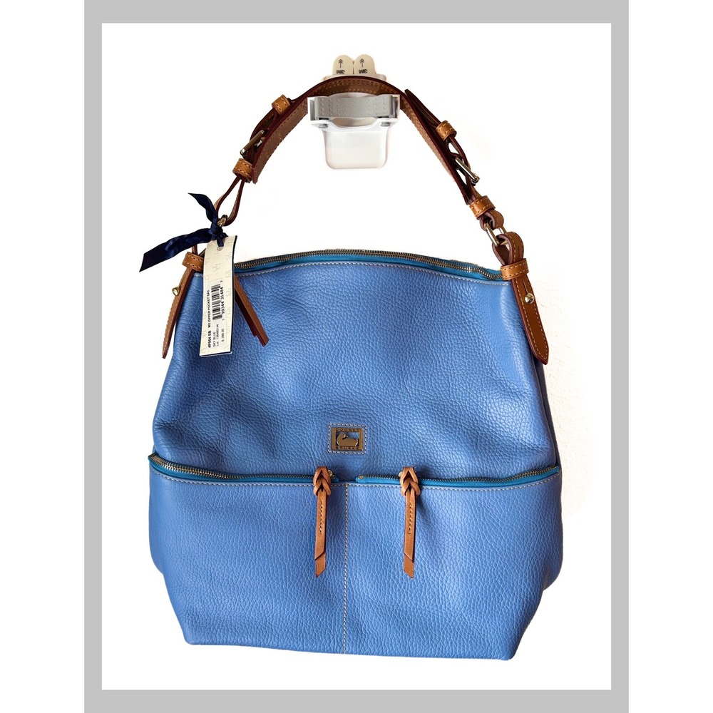 Dooney & Bourke Pebble Grain Mid Zipper Pocket Bag Blue Leather Hobo NWT